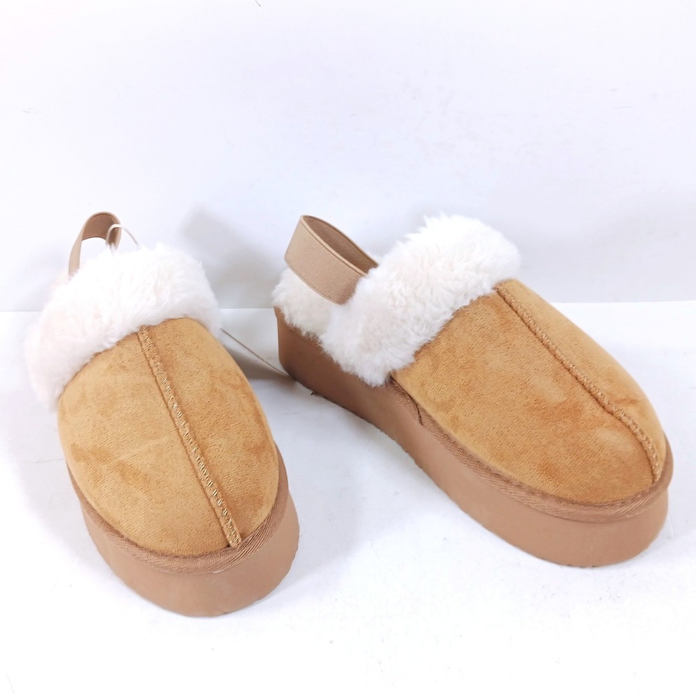 Empty Entire Chestnut Platform Slippers Memory Foam Faux Fur Slingback Size 9
